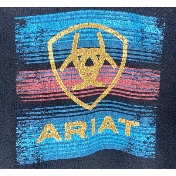 Ariat Mens XL Tall Black Graphic Logo Pullover Hoodie No Drawstring - Picture 2 of 5